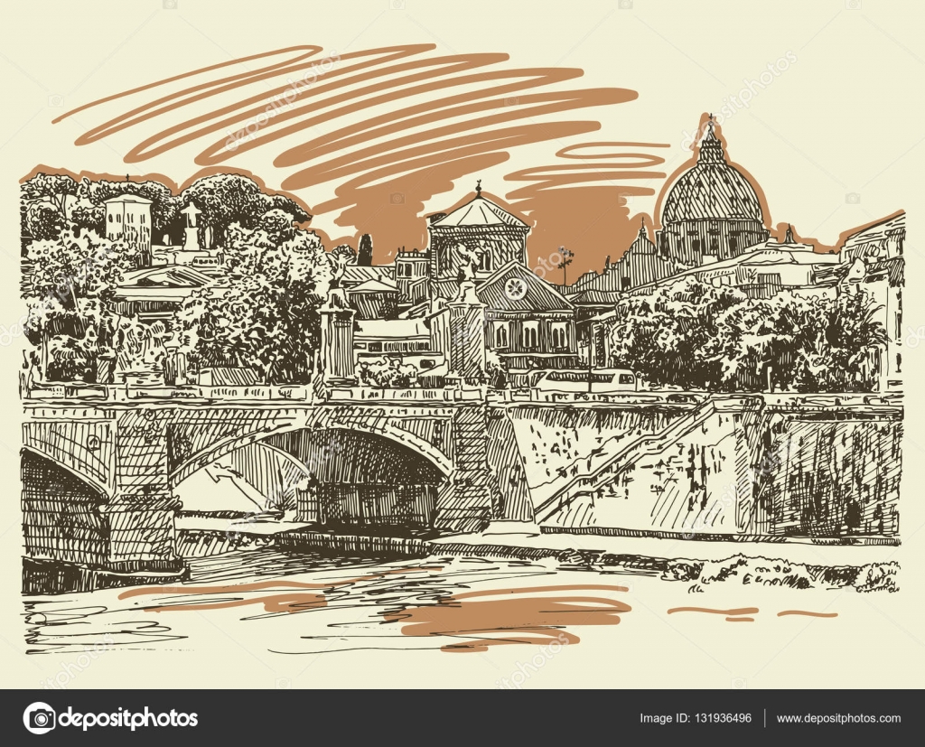 Croquis dessin Rome Italie paysage urbain, type de pont — Image