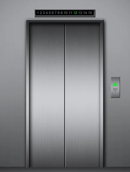 Modern elevator with closed metal doors
