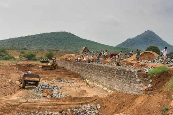 Building a dam in rural Tamil Nadu.
