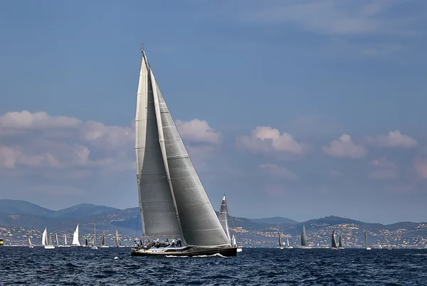 Big sailing yacht in the race