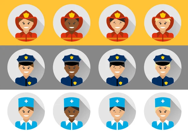 Set of people different nationalities police, fireman, doctor