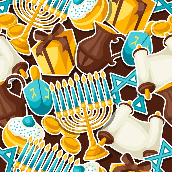 Jewish Hanukkah celebration seamless pattern with holiday sticker objects