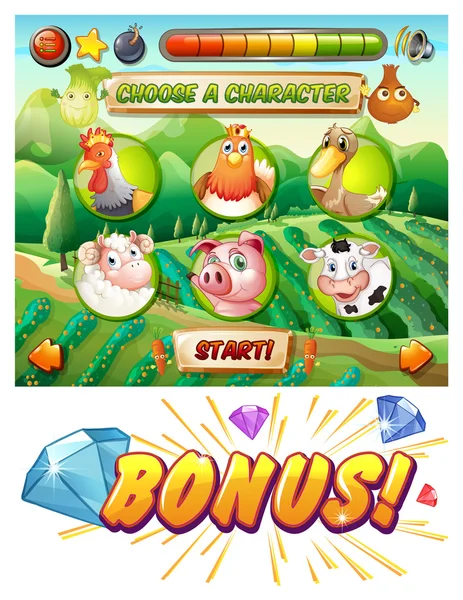 Game template with animals in the farm