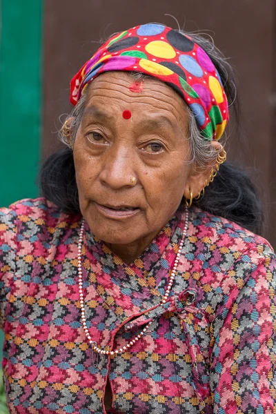 Portrait old women in traditional dress in street Kathmandu, Nepal