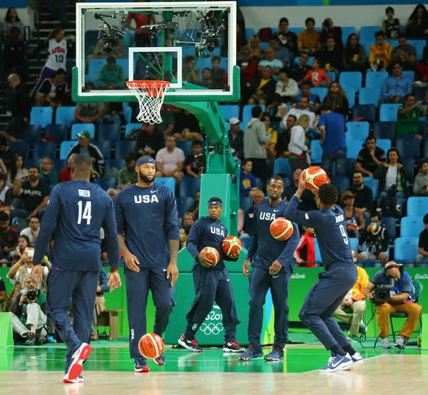 Team United States warms up for group A basketball match between Team USA and Australia of the Rio 2016 Olympic Games