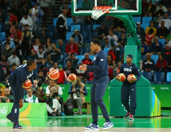 Team United States warms up for group A basketball match between Team USA and Australia of the Rio 2016 Olympic Games