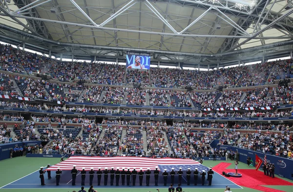US Marine Corps unfurling American Flag during the opening ceremony of the US Open 2016 women s final
