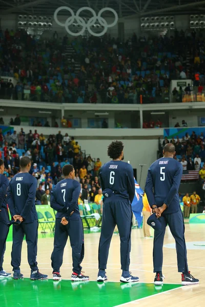 Team United States during National Anthem before group A basketball match between Team USA and Australia of the Rio 2016 Olympic Games