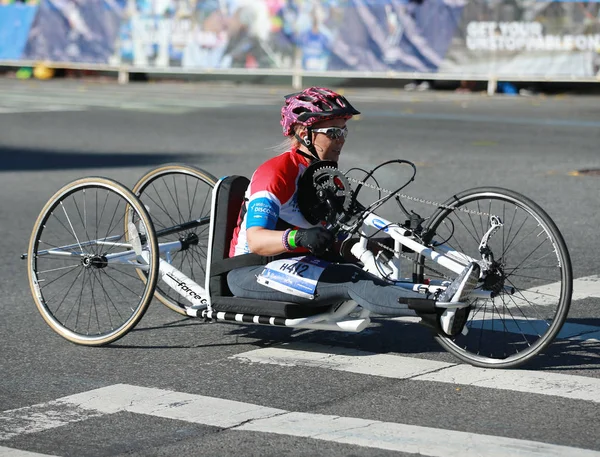 New York City Marathon wheelchair division participants traverse 26.2 miles through all five NYC boroughs to the finish line in Central Park, Manhattan