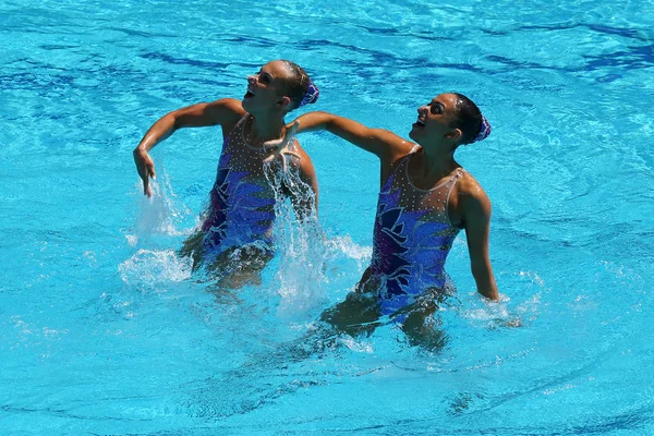 Anita Alvarez and Mariya Koroleva of team United States compete during synchronized swimming duets free routine preliminary of the Rio 2016 Olympic Games