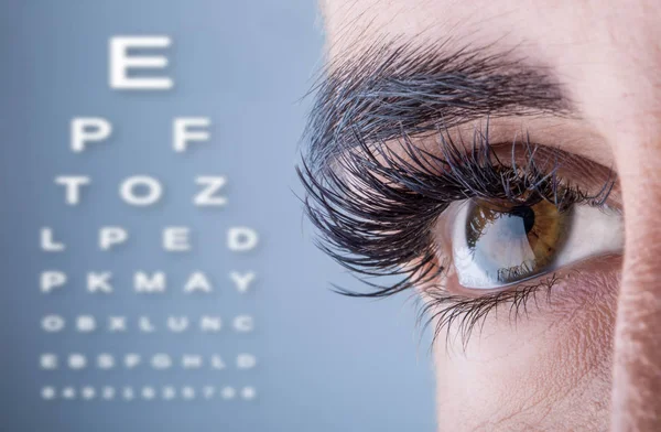Close-up of woman\'s eye. macro beautiful female eye.Alphabetical eye test
