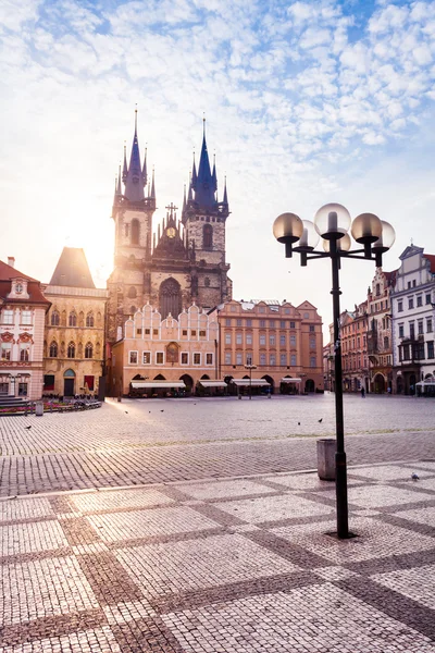 Prague. Tyn Cathedral of the Virgin Mary at sunrise.