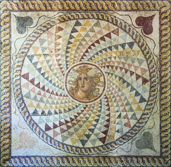 Mosaic floor with Medusas head found in Zea, Piraeus, 2nd century AD.