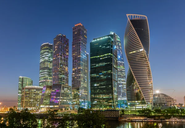 Scenic night view of Moscow City International Business Center, Moscow, Russia