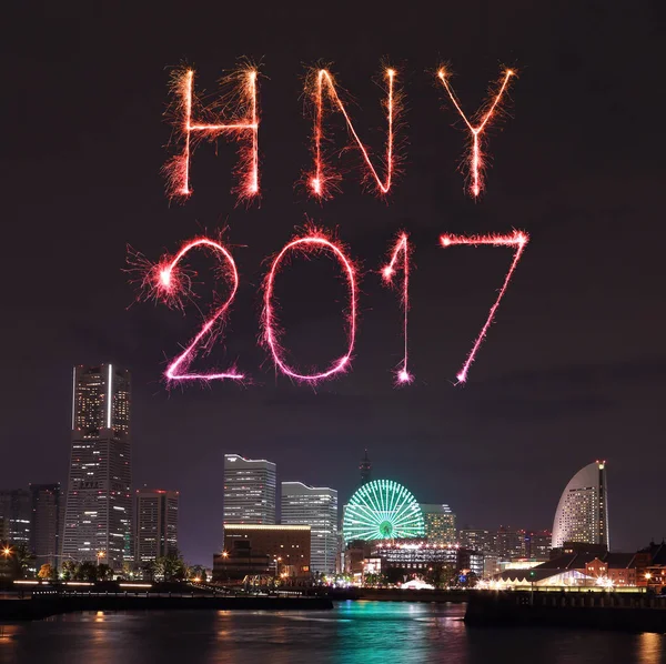 2017 New Year Fireworks over marina bay in Yokohama City, Japan