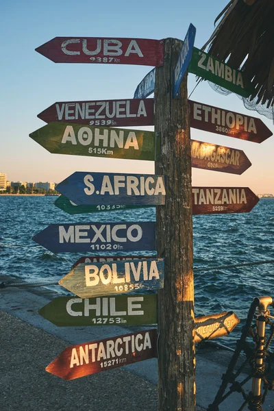 Arrows pointing to different countries of the world in the water