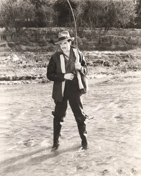 Man fishing in lake