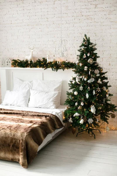 Christmas and New Year decorated interior room with presents and