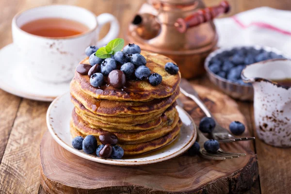 Pumpkin pancakes with blueberries