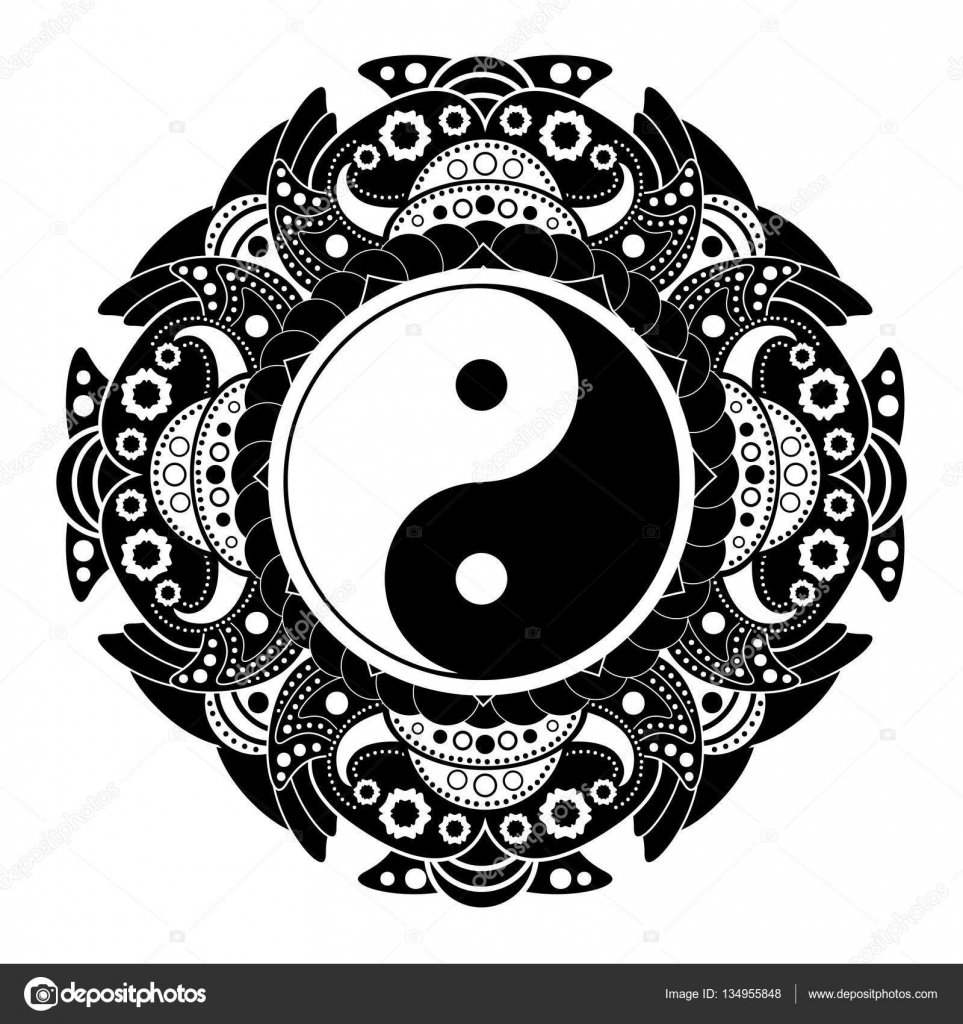 black and white vector henna tatoo mandala yin yang