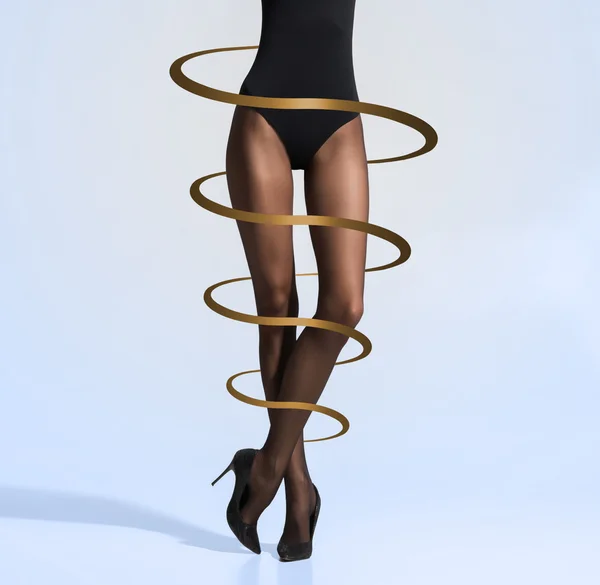 female legs in pantyhose with arrows