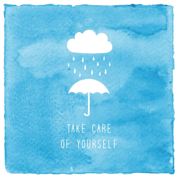 Take care of yourself text on blue watercolor