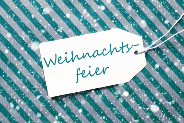 Label, Turquoise Paper, Weihnachtsfeier Means Christmas Party, Snowflakes