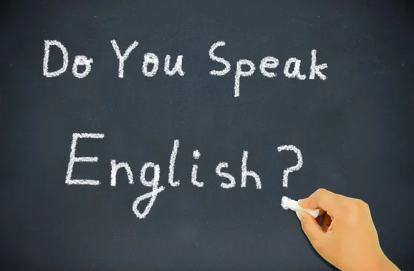 Hand writing with chalk of a child learning the English