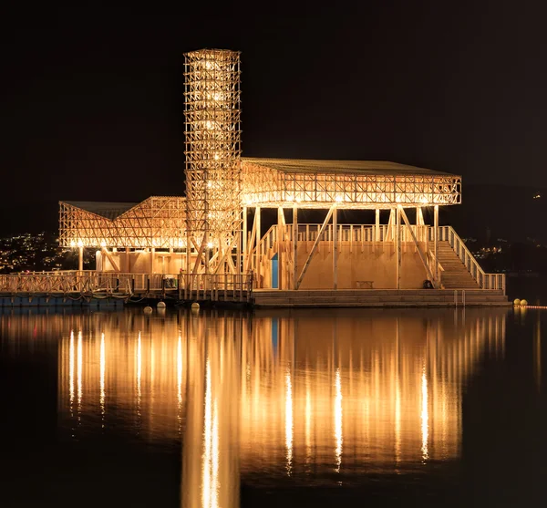Pavilion of Reflections on Lake Zurich at night
