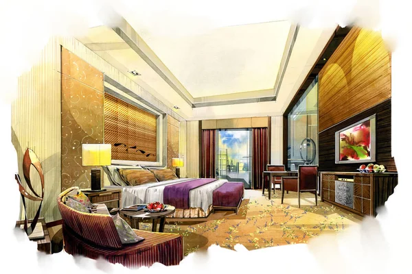Sketch interior perspective. Painting watercolor