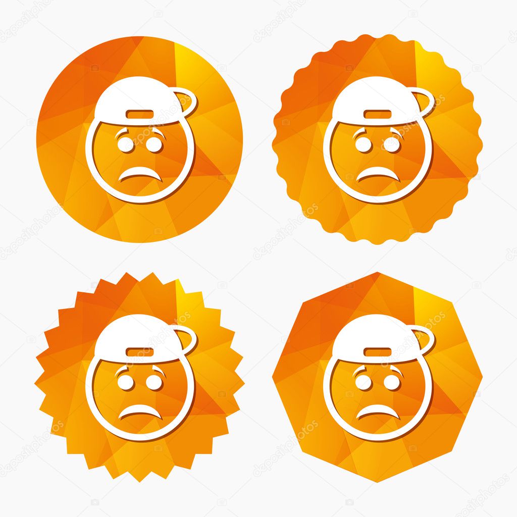 Icono de signo de cara triste rapero. símbolo de la tristeza \u2014 Archivo Imágenes Vectoriales