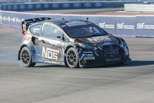 Brian Deegan 38, drives a Ford Fista ST, during the Red Bull Glo
