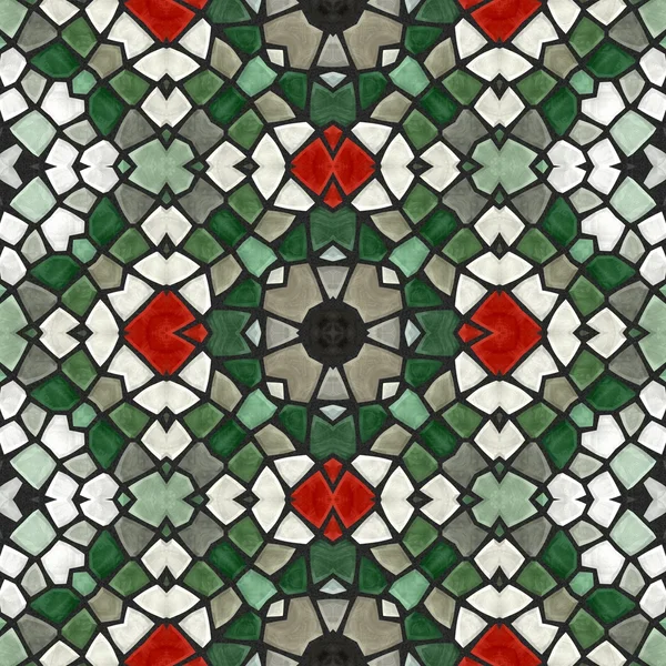 New seamless texture of abstract fabric. Kaleidoscopic wallpaper tiles. Oriental pattern. Jigsaw from glass shards.