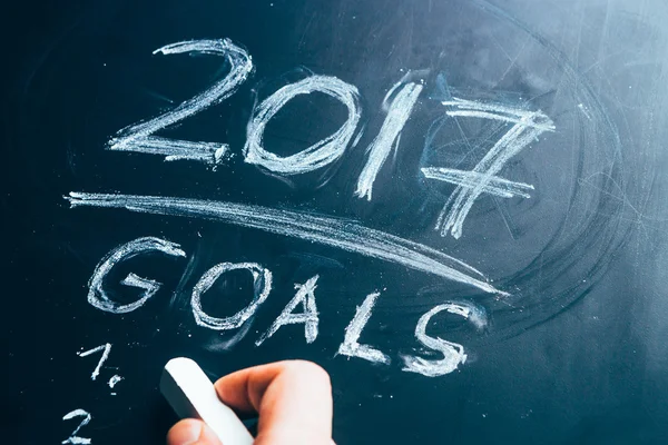 Plan a list of goals for 2017 hand written on blackboard