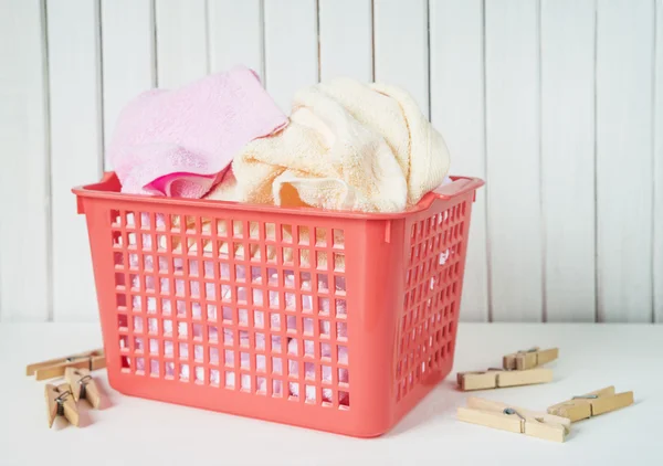 Terry towels in laundry basket