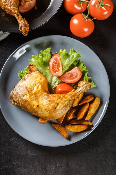 Куриные ножки с картошкой и помидорами в духовке рецепт
