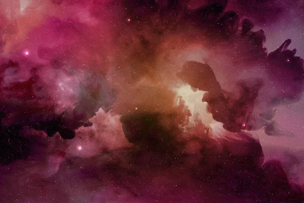 Purple-red nebula and cosmic dust in outer space