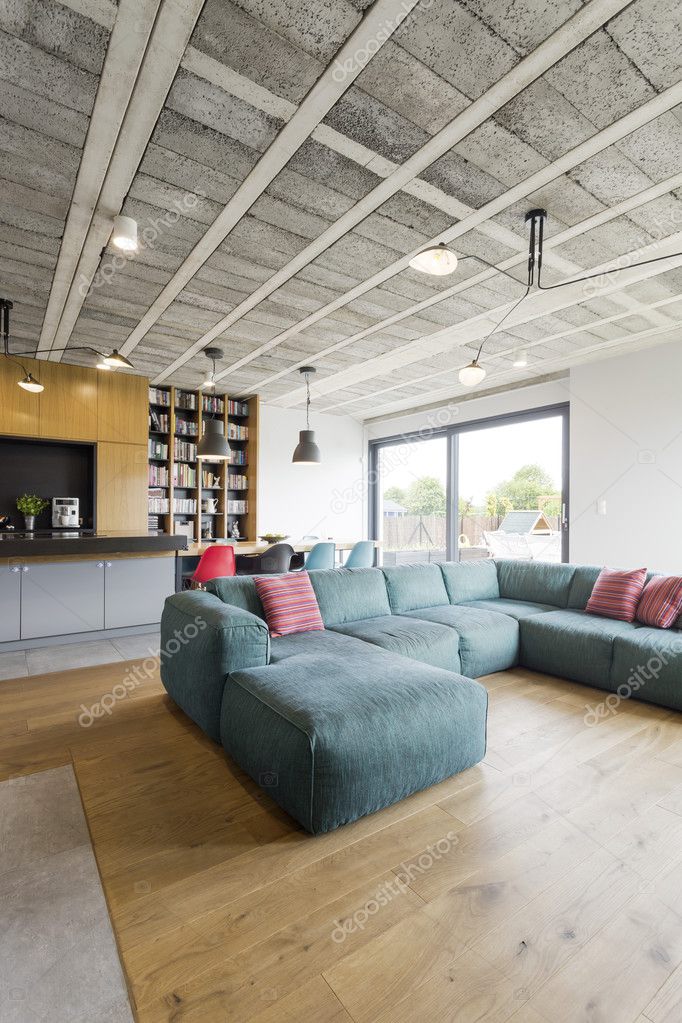 Turquoise bank in modern interieur — stockfoto © photographee.eu ... Woonkamer modern banken