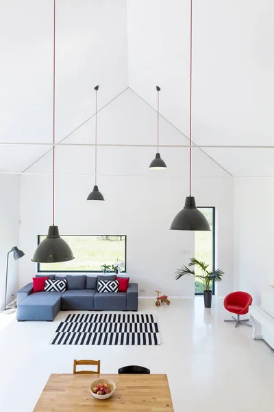 Modern living room with high ceiling