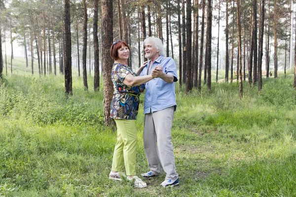 Senior couple dancing in a summer forest