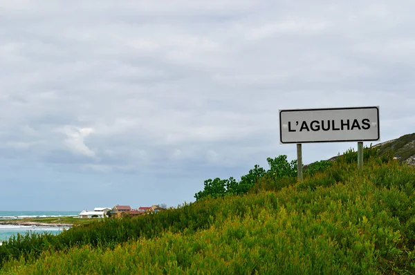 South Africa: the sign of L\'Agulhas, a coastal village in the Western Cape province