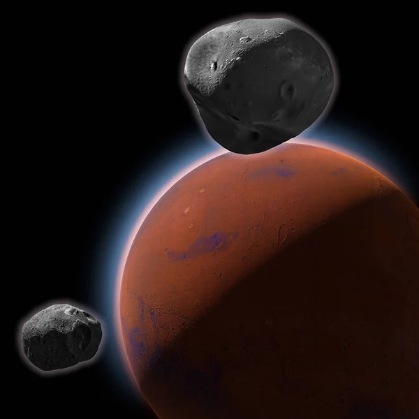 Mars, soil crust, Phobos and Deimos Mars moon, space, solar system