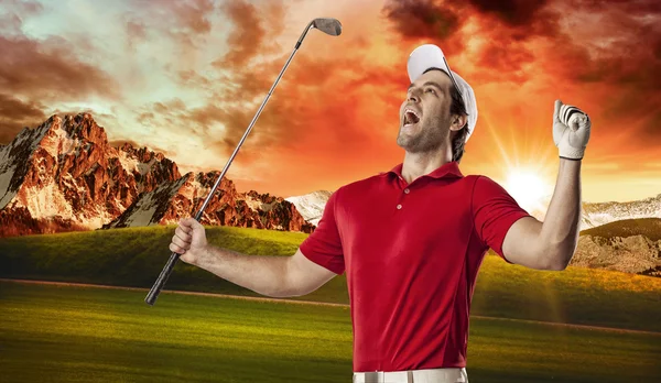 Golf Player in a red shirt