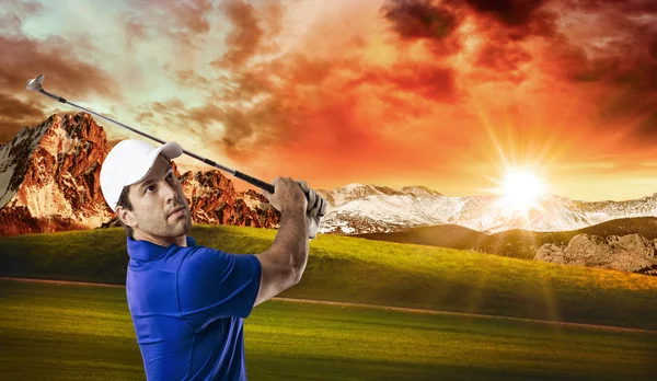 Golf Player in a blue shirt