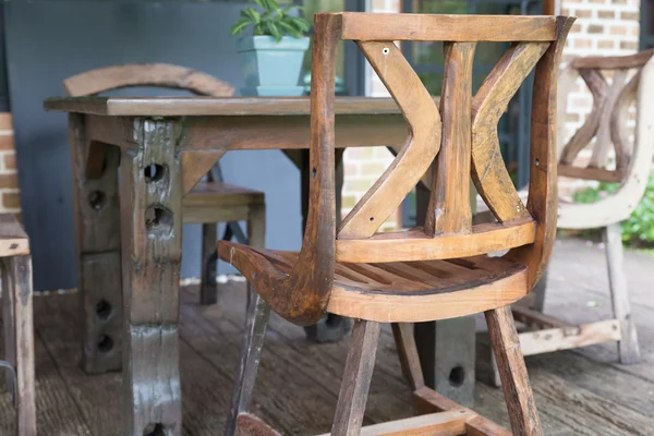 Wood chair and table on patio