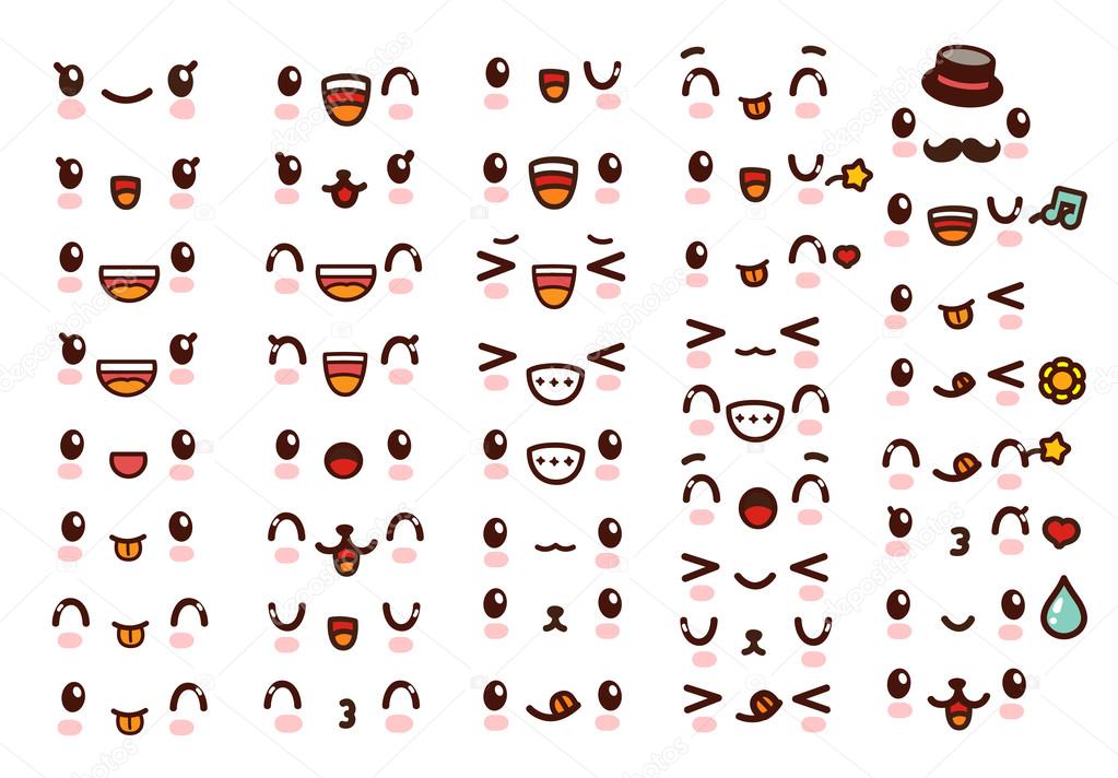 Coleção de kawaii lindo bonito emoticons emoji Doodle dos desenhos
