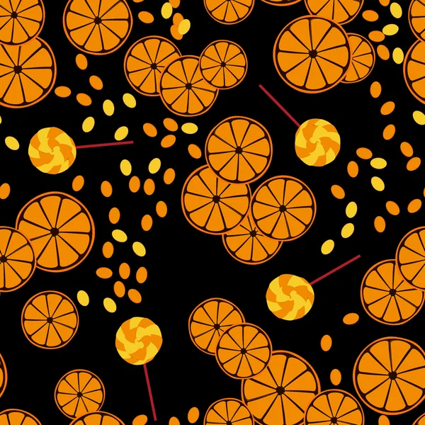 Seamless pattern of orange lemon slices and candy lollipops
