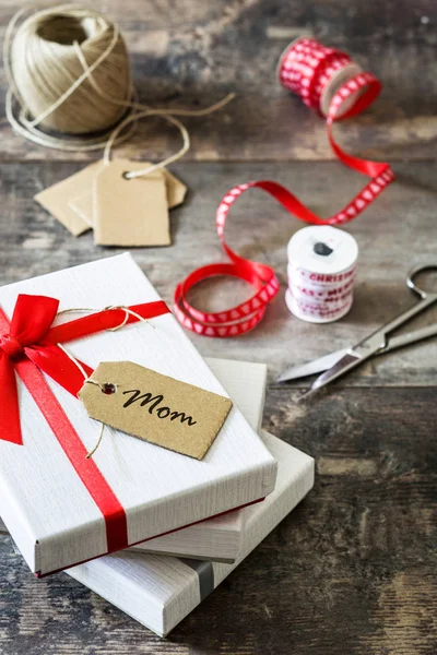 A gift for mom on wooden table