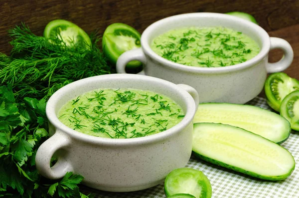 Green soup puree of fresh vegetables.