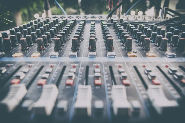 Sound board closeup for outside live performance